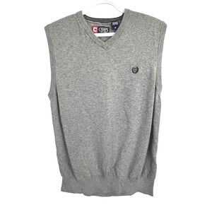 Chaps Men's V-Neck Sweater Vest Heather Gray Knit Pullover - Size Medium